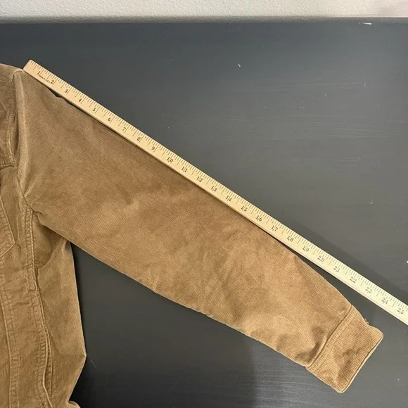 Zara Mens Trucker Corduroy Jacket Brown Button Front Casual Size Small Tan Camel - Picture 12 of 12